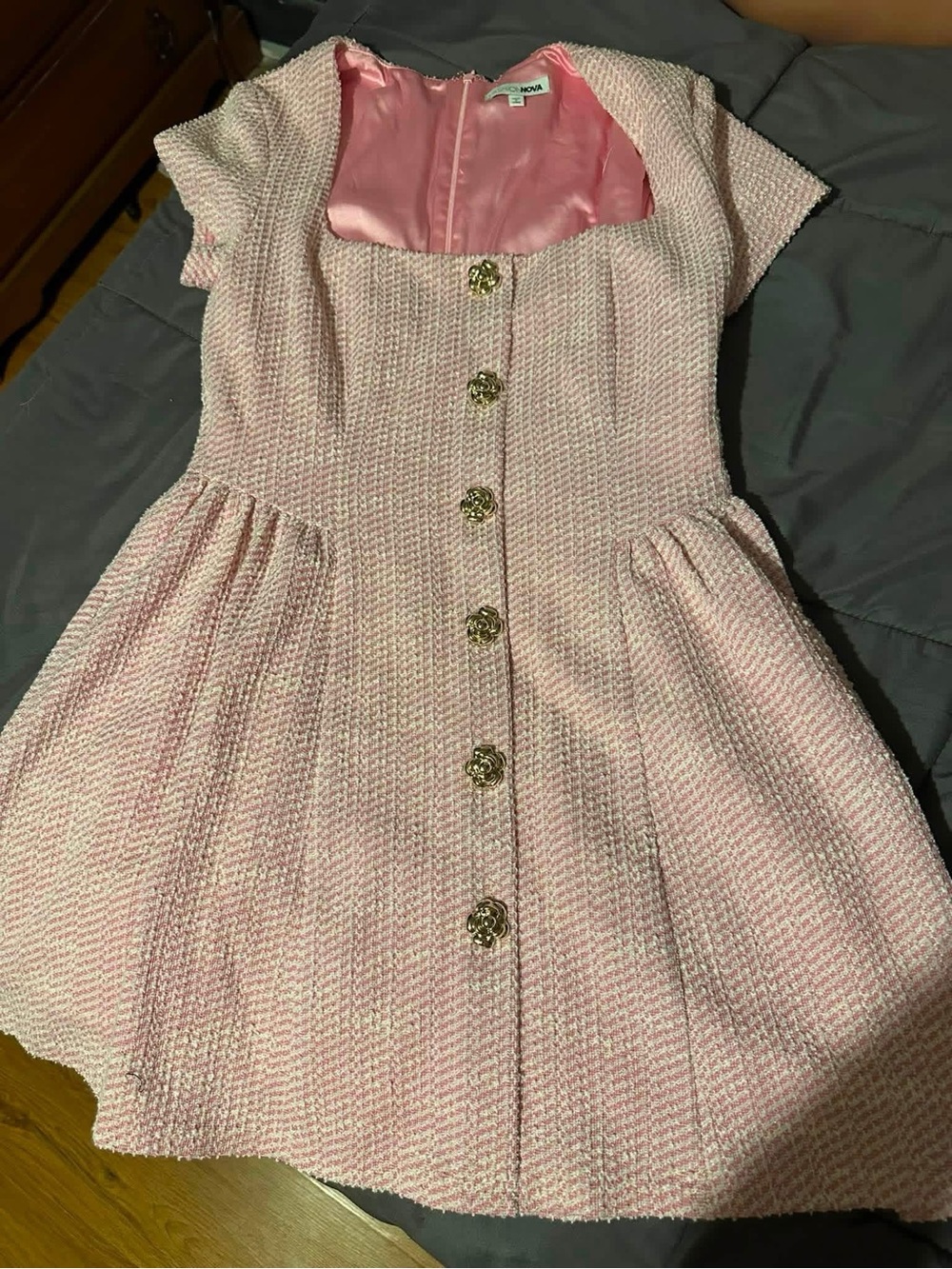 Fashion Nova Pink Textured Button-Front Mini Dress